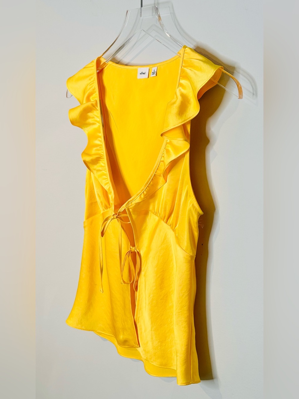 Aritzia Wilfred Tonka Yellow Satin Tie-Front Blouse Shirt Top - Picture 7 of 14
